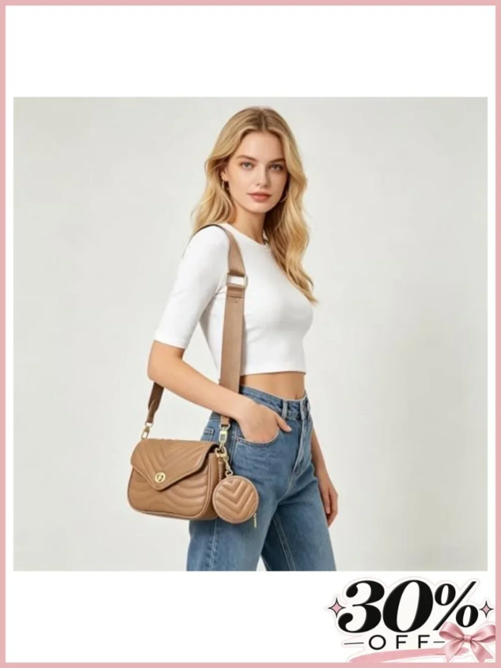 Quilted Faux Leather Crossbody Bag Small Purse with Coin Purse Card Holder 3PC